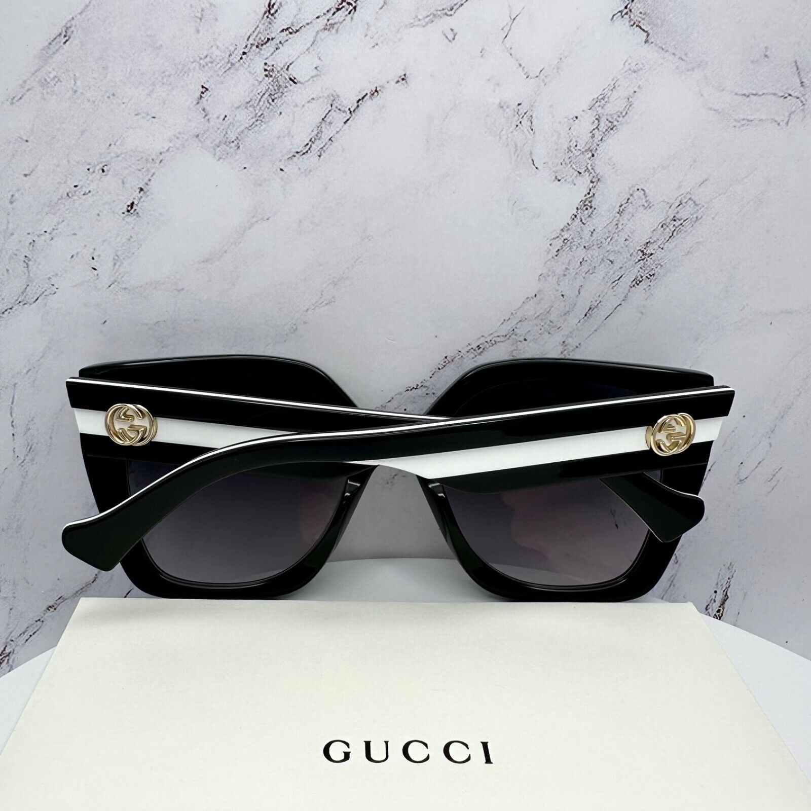 Gucci New Gucci Sunglasses Black White Gold Interlocking GG Size ONE SIZE - 22 Thumbnail