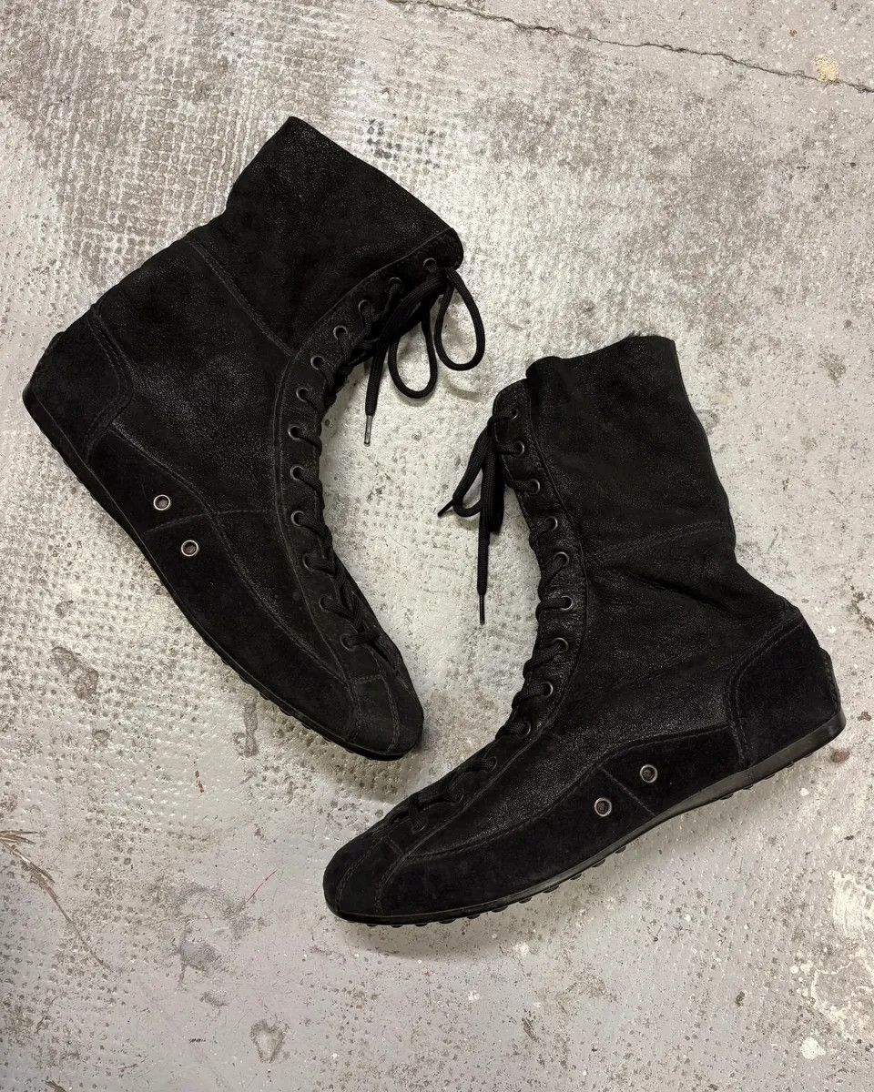 2000s Prada Black High Laced Boxing Suede Shoes