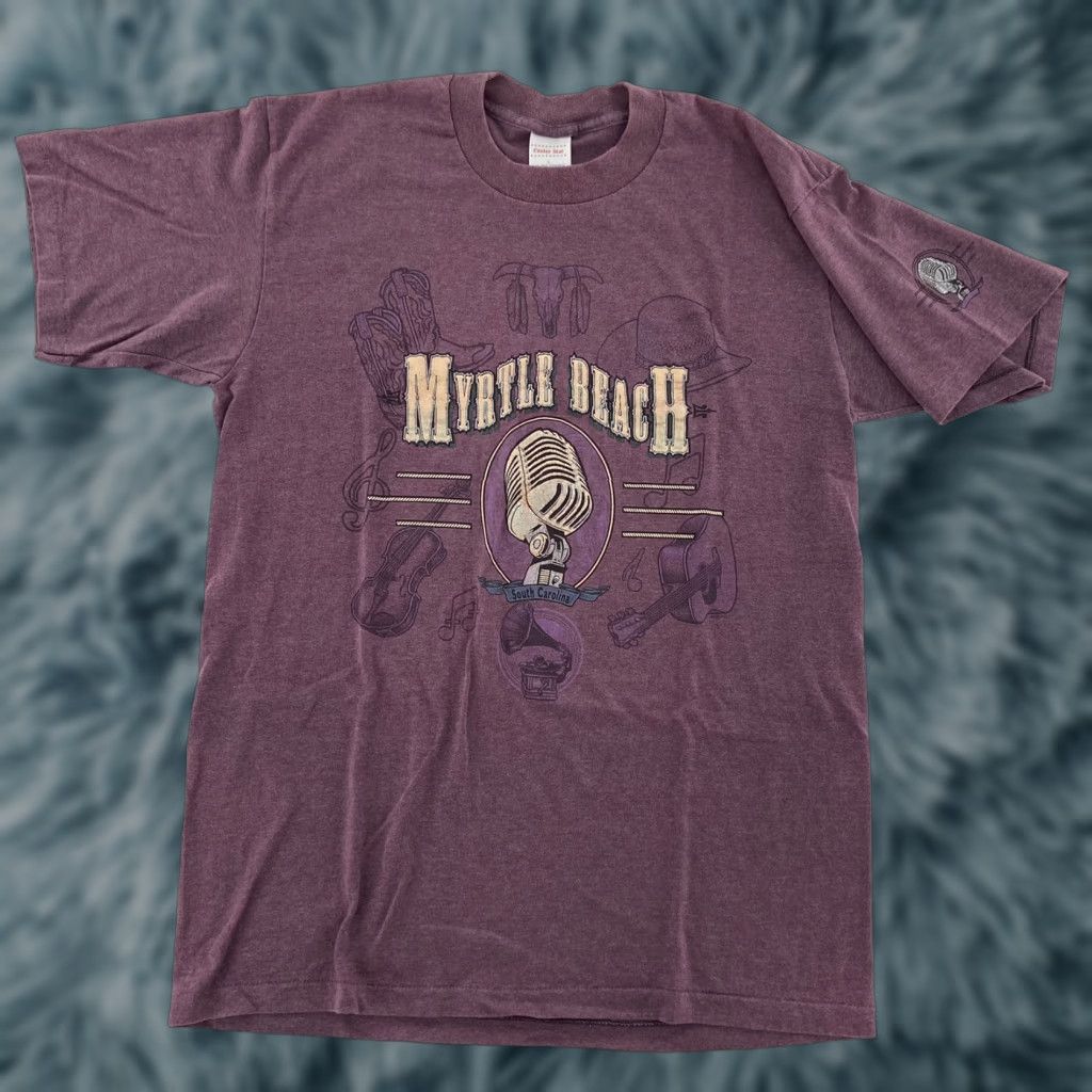Vintage VINTAGE Center Star Myrtle Beach Shirt Burgundy Music Instruments Single Stitch Adult L Short Sleeve Crew Neck Mens Size US L / EU 52-54 / 3 - 1 Thumbnail