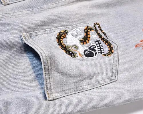 Japanese Brand × Jean Pants Heavy Embroidered Skull Flame Straight Jeans Size US 34 / EU 50 - 4 Thumbnail