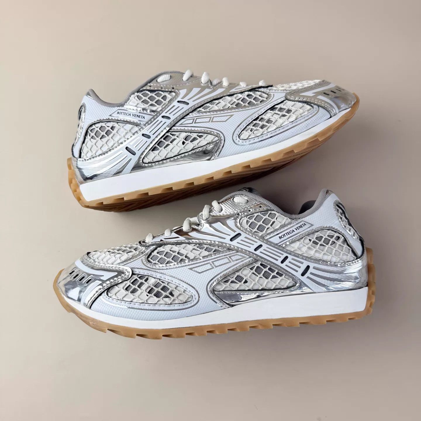 Bottega Veneta BV Orbit Silver/White Lace Sneakers EU 38 95 New Size US 7.5 / IT 37.5 - 5 Thumbnail