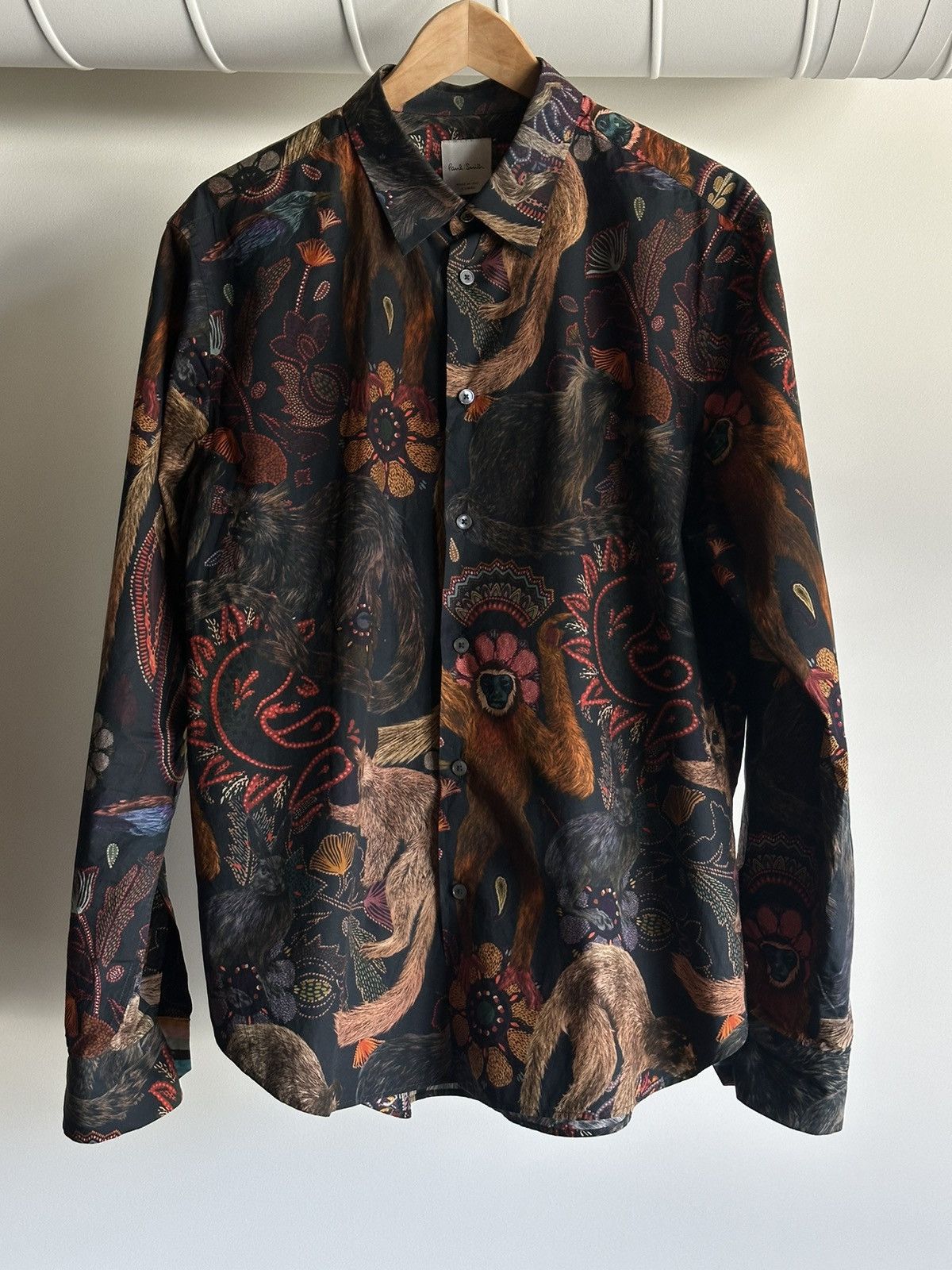 image of Paul Smith Animal Monkey Print Cotton Shirt - Mainline in Black, Men's (Size XL)