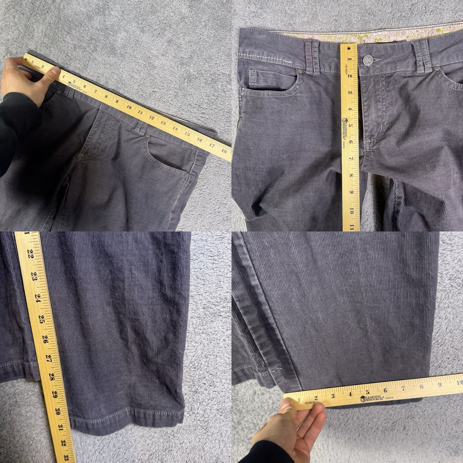 Prana Prana Corduroy Pants Women’s 10 Gray Casual Hike Gorpcore Trouser Floral Waist Size 32" / US 10 / IT 46 - 8 Thumbnail