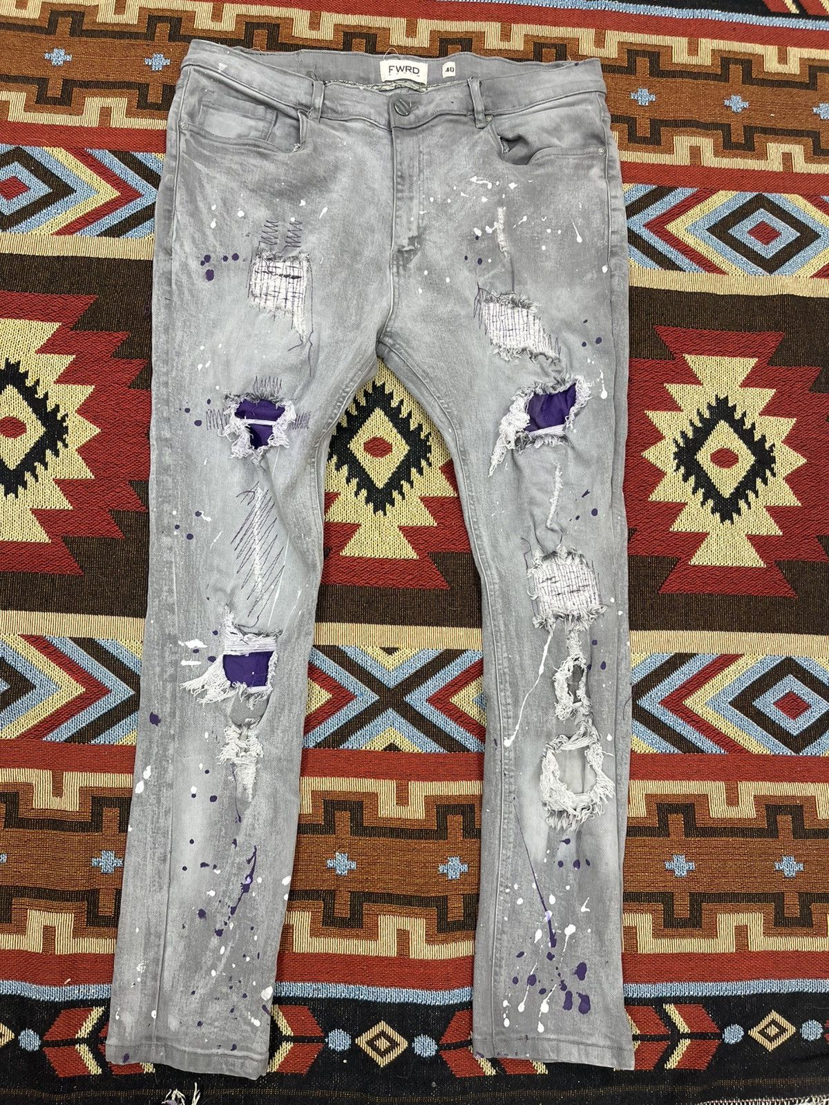 Designer Y2K FWRD DENIM PAINT SPLASH JEANS Size US 40 / EU 56 - 1 Thumbnail