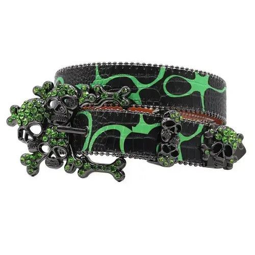 Japanese Brand × Vintage Skull Western Rhinestones Belt Design Crystal Studded Belt Size ONE SIZE - 3 Thumbnail