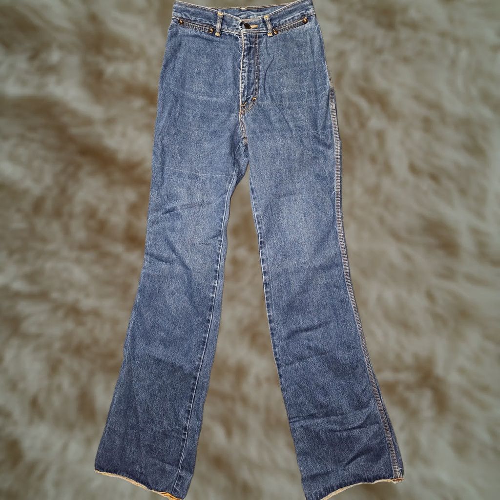 Denime VINTAGE Pentimento Jeans Womens Bootcut Denim 9 Blue High Rise 34 in Inseam Embroidered Distressed Made in USA Size 30" / US 8 / IT 44 - 1 Thumbnail