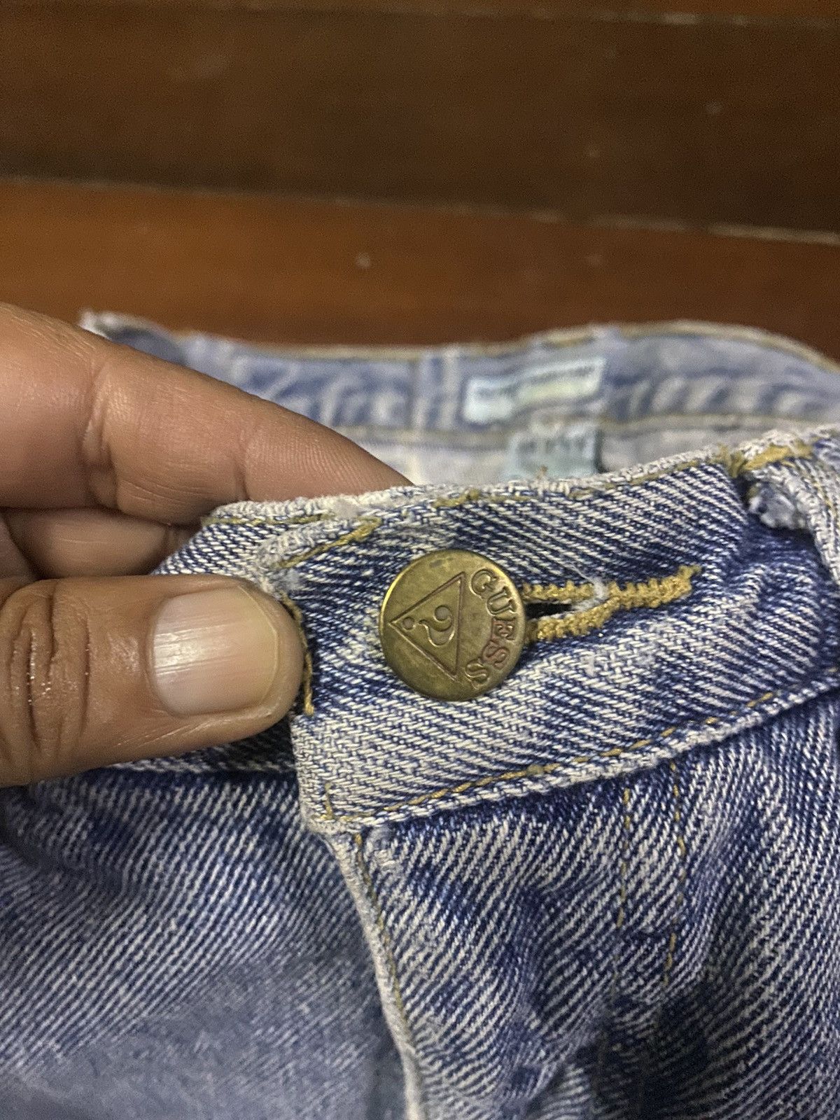 Guess × Polo Ralph Lauren × Vintage Fire 🔥 vintage 90s GUESS MADE IN USA distressed jeans S1 Size US 35 - 20 Thumbnail