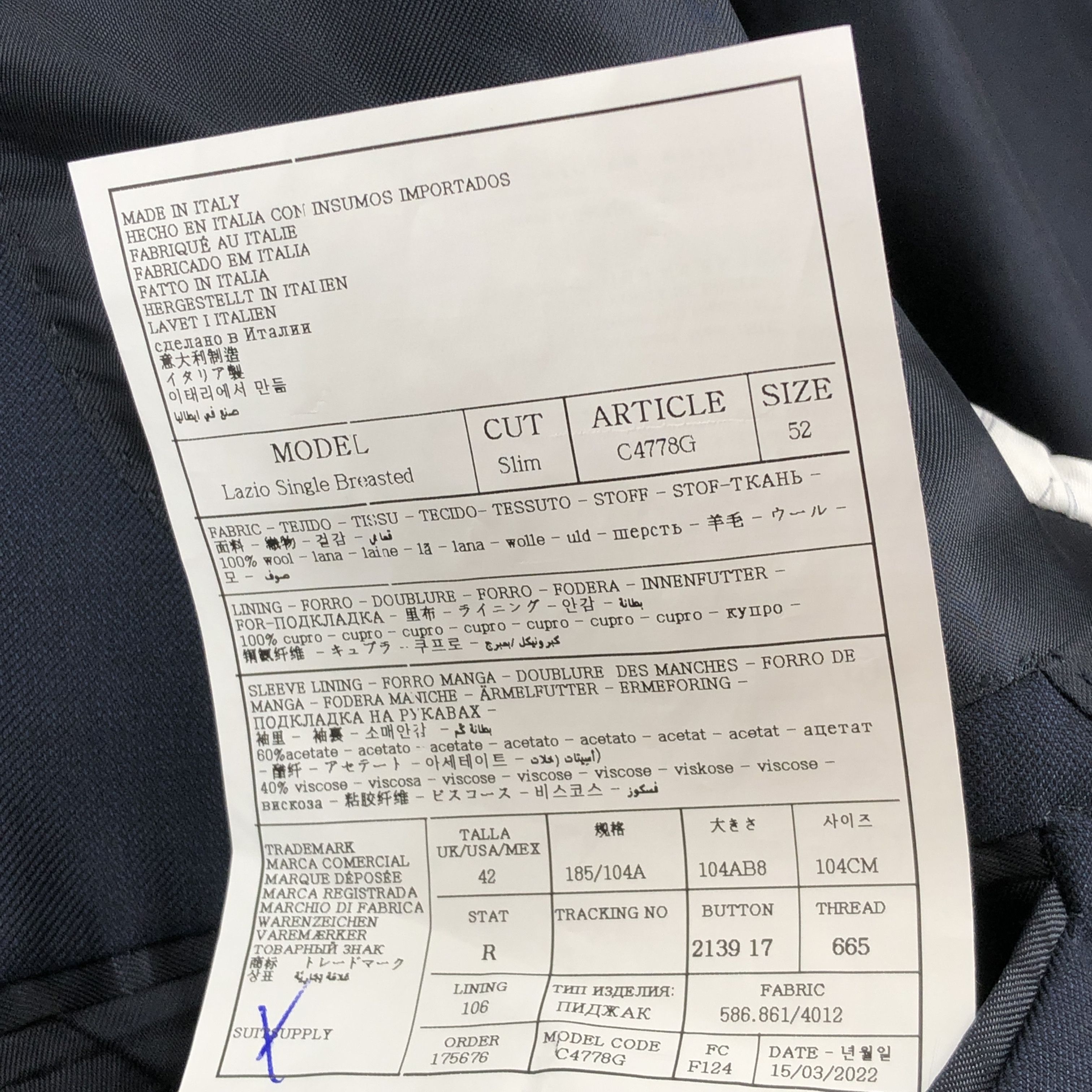 Suitsupply Lazio Single Breasted Wool Blazer Size EU:52; UK:42; US:42S Size 42S - 9 Thumbnail