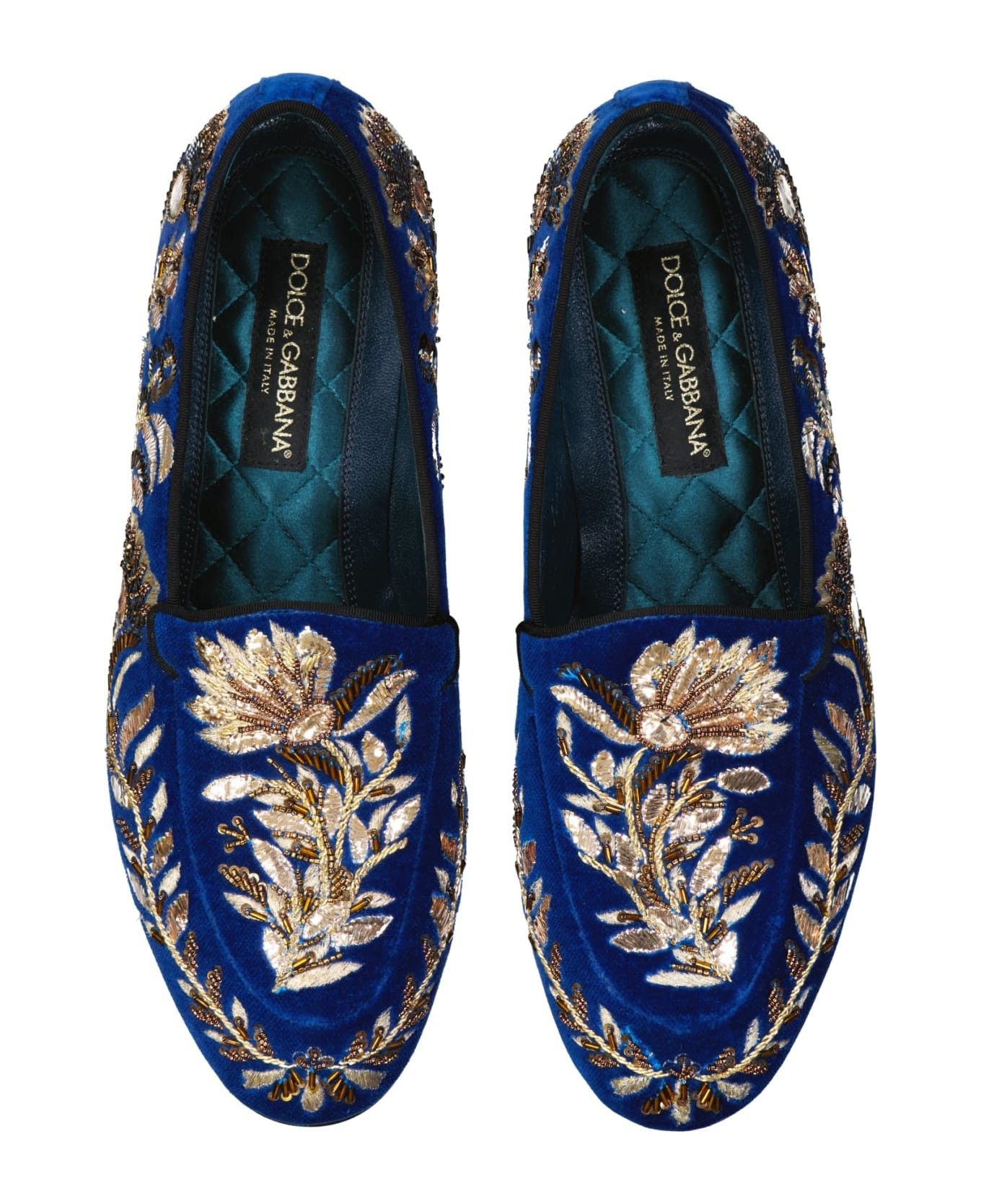 Dolce & Gabbana o1y0125 Velvet Embellished Loafers in Blue Size US 9 / EU 42 - 4 Thumbnail