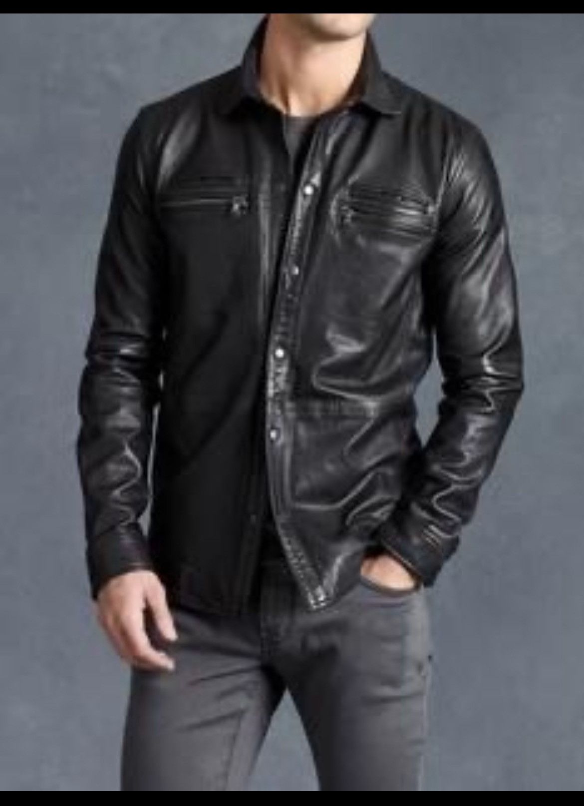 John Varvatos Leather Zipper Pocket Jacket. Medium Size US M / EU 48-50 / 2 - 1 Thumbnail