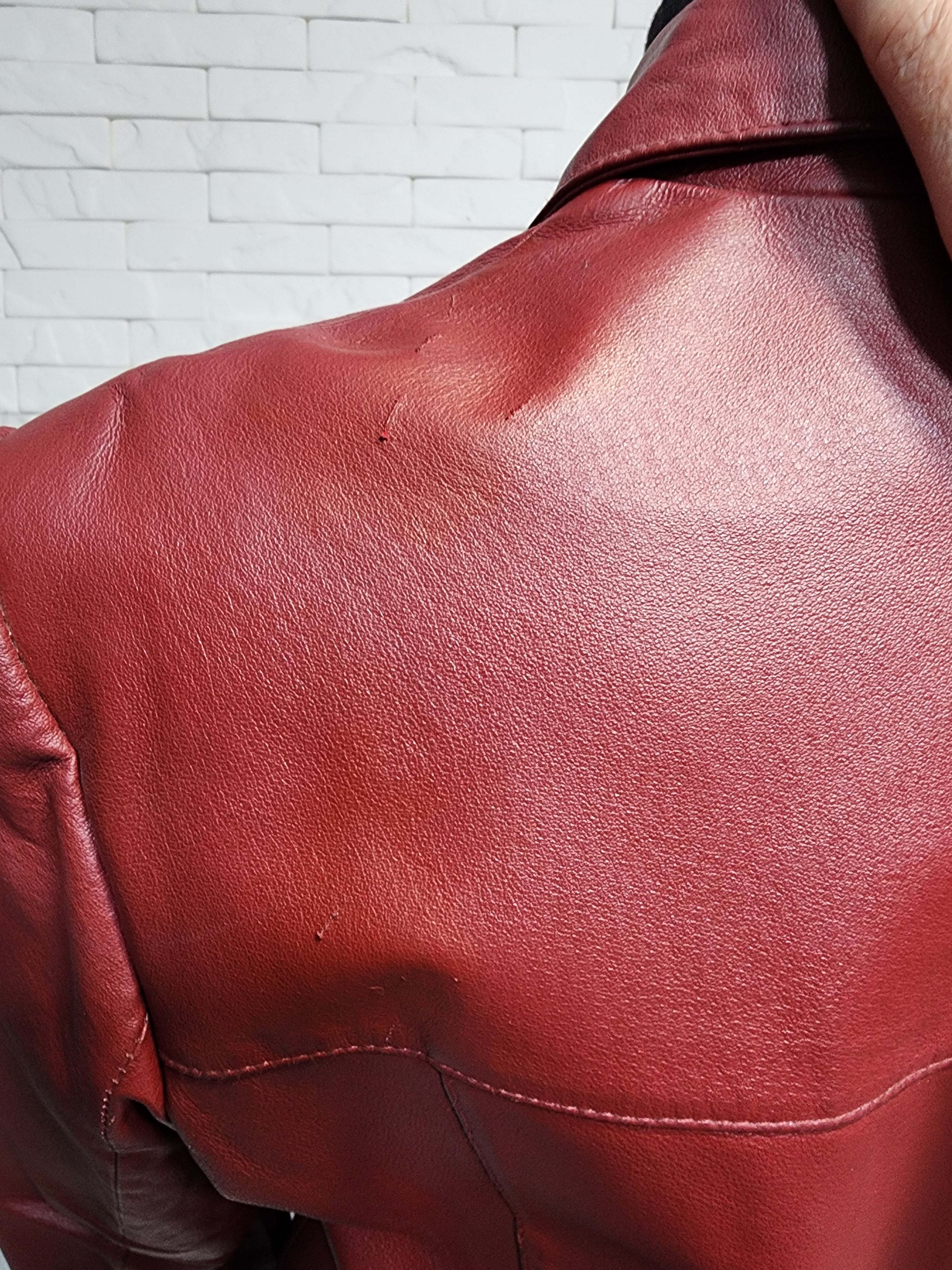 Genuine Leather Red Leather Women's Jacket: Sporty Leather with Metal Zipper Size L / US 10 / IT 46 - 7 Thumbnail