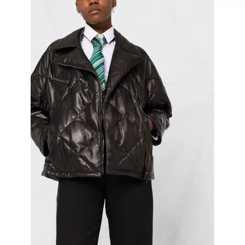 o1loc1c1024 CSL693 Quilted Leather Jacket in Black