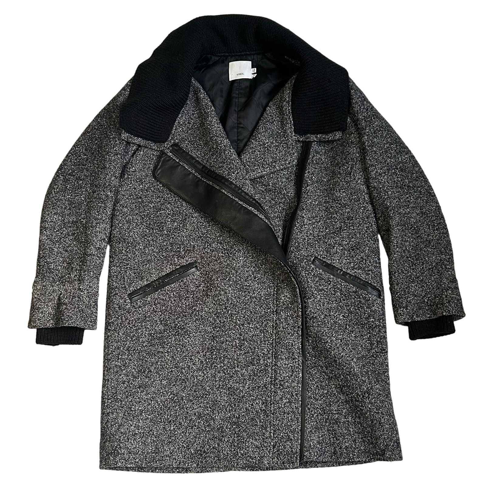 Vince Vince Wool Pea Coat Shawl Collar Gray Black Leather Small Size S / US 4 / IT 40 - 3 Thumbnail