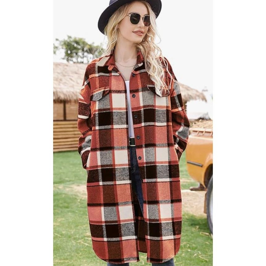 The Unbranded Brand Plaid Shacket Button Wool Blend Long Tartan Trench CoatLARGE Size L / US 10 / IT 46 - 4 Thumbnail