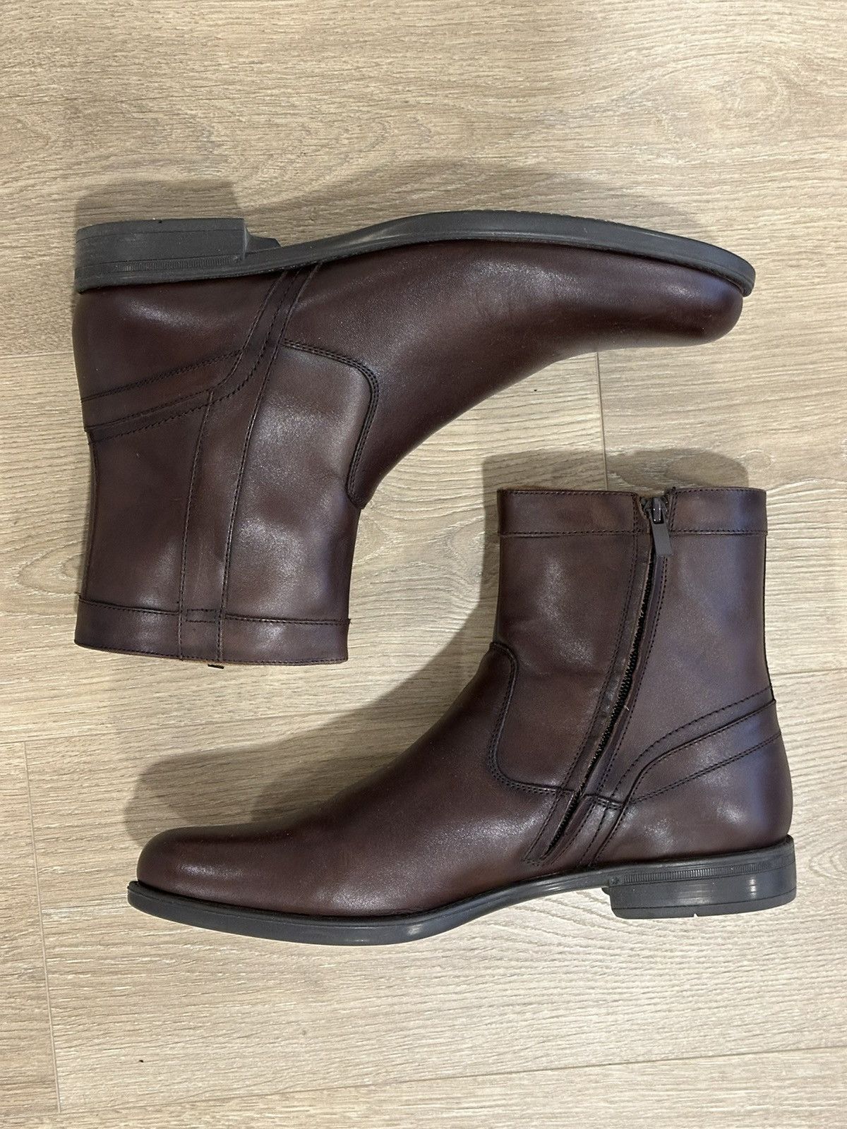 Florsheim Midtown Plain Toe Zip Ankle Boot - Brown Smooth Leather, Size 14