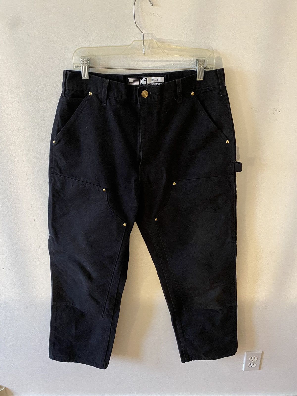 image of Carhartt Double Knee Men Work Pants Usa 33 X 30 Black (Size 34)