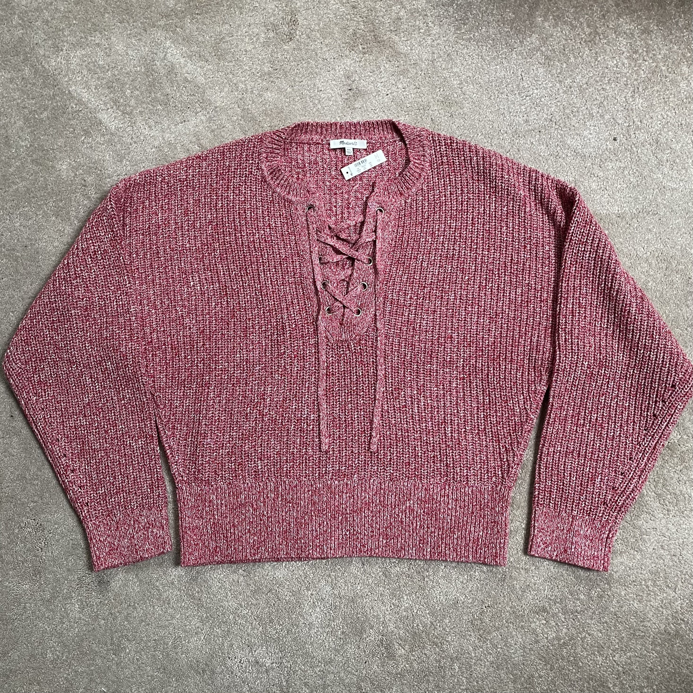 Madewell New Madewell Marled Cotton Ribbed Knit Lace Up Sweater NU660 Size XXL / US 16-18 / IT 52-54 - 4 Thumbnail