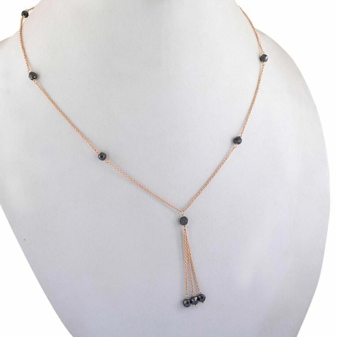 Handmade 18kt Gold Vermeil Black Diamond Bead Chain Tassel Necklace Size ONE SIZE - 5 Thumbnail