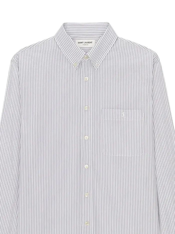 Saint Laurent Paris o1bcso1str1124 Cassandre Shirt Striped Cotton in Grey/White Size US XXS / EU 40 - 3 Thumbnail