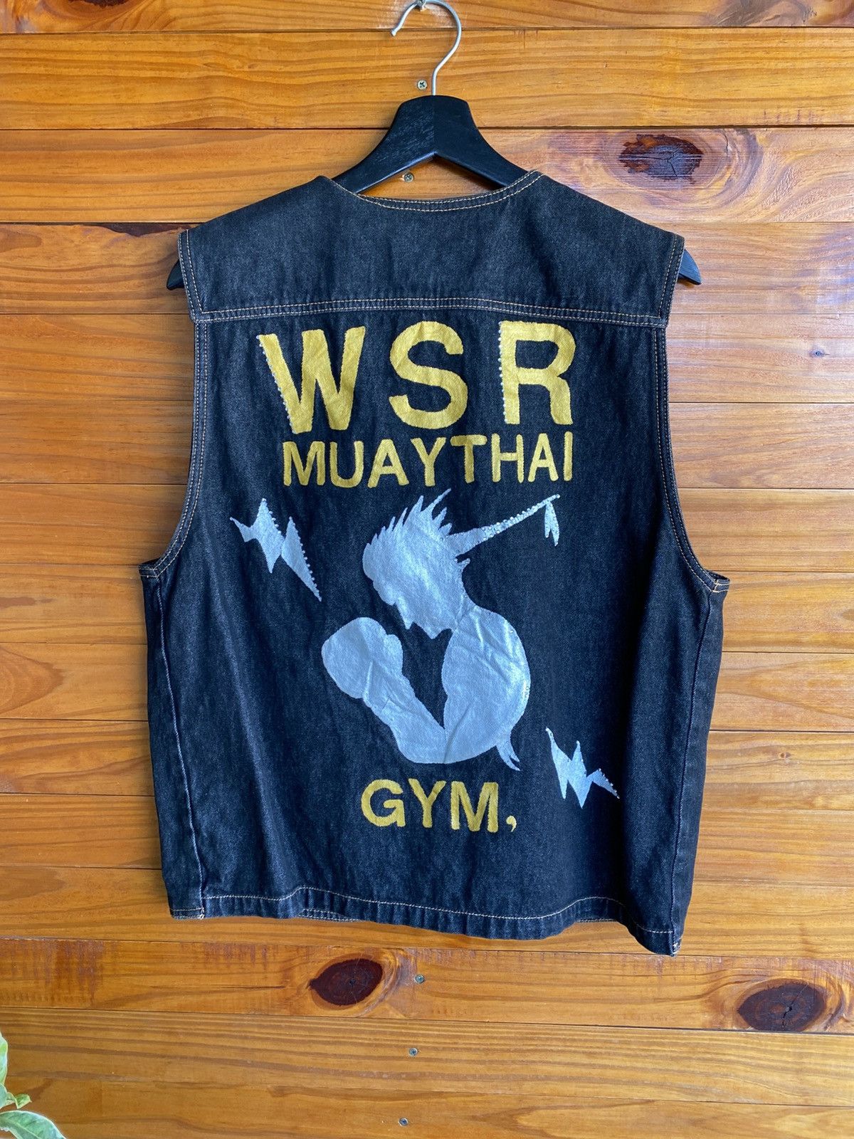 Japanese Brand Vintage Japanese Denim Vest WSR Muay Thai Gym Hand-Painted Size US L / EU 52-54 / 3 - 10 Thumbnail