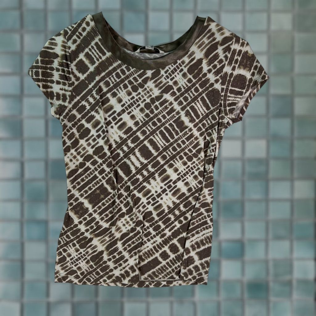 Banana Republic BANANA REPUBLIC Womens Cap Sleeve Satin Trim Light Brown T Shirt Top Small Adult Regular 30in Chest Geometric Pattern Size S / US 4 / IT 40 - 1 Thumbnail
