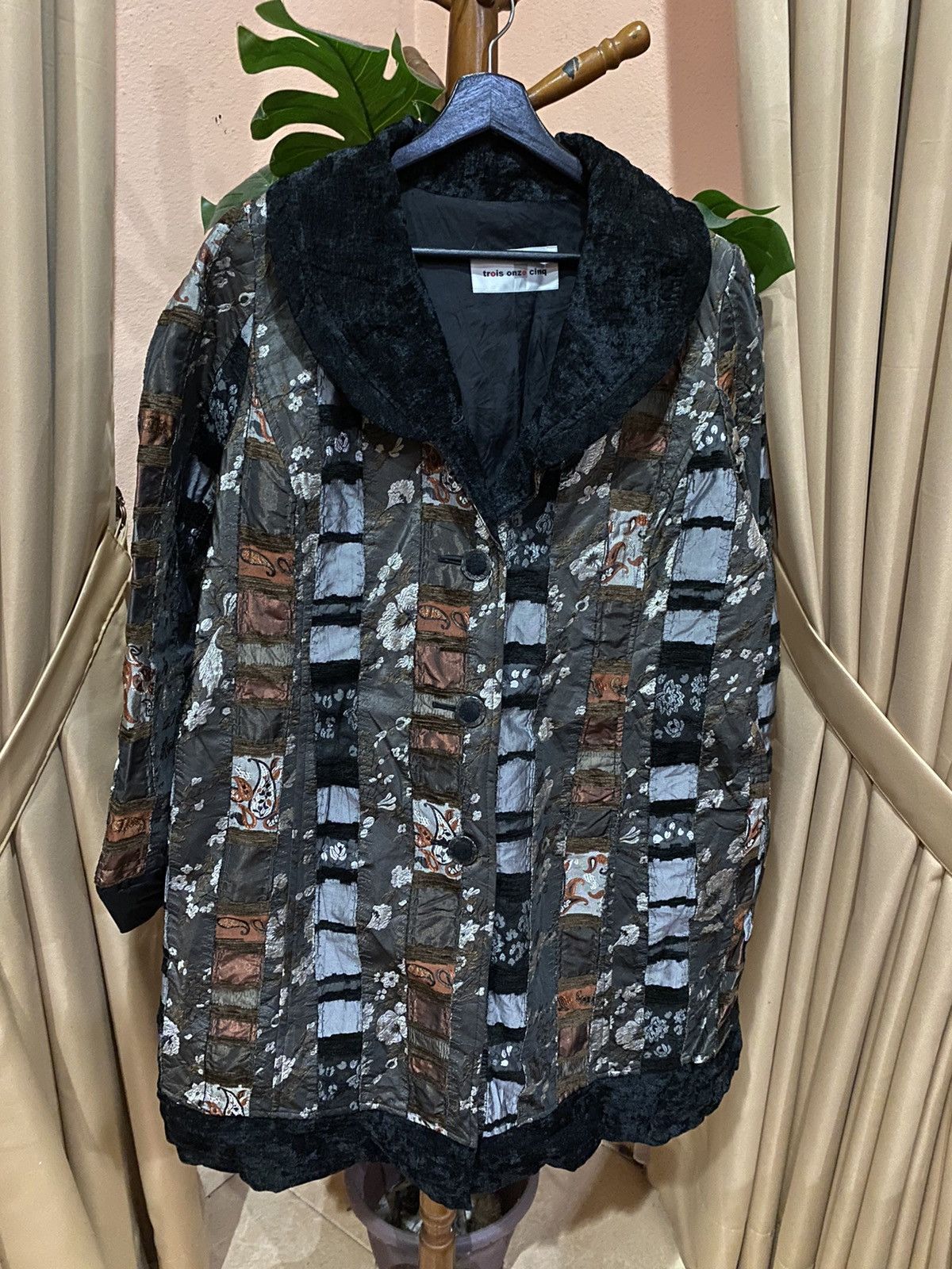 Japanese Brand Trois Onze Cinq Patchwork Velvet-Collared Jacket - Unique Size L / US 10 / IT 46 - 3 Thumbnail
