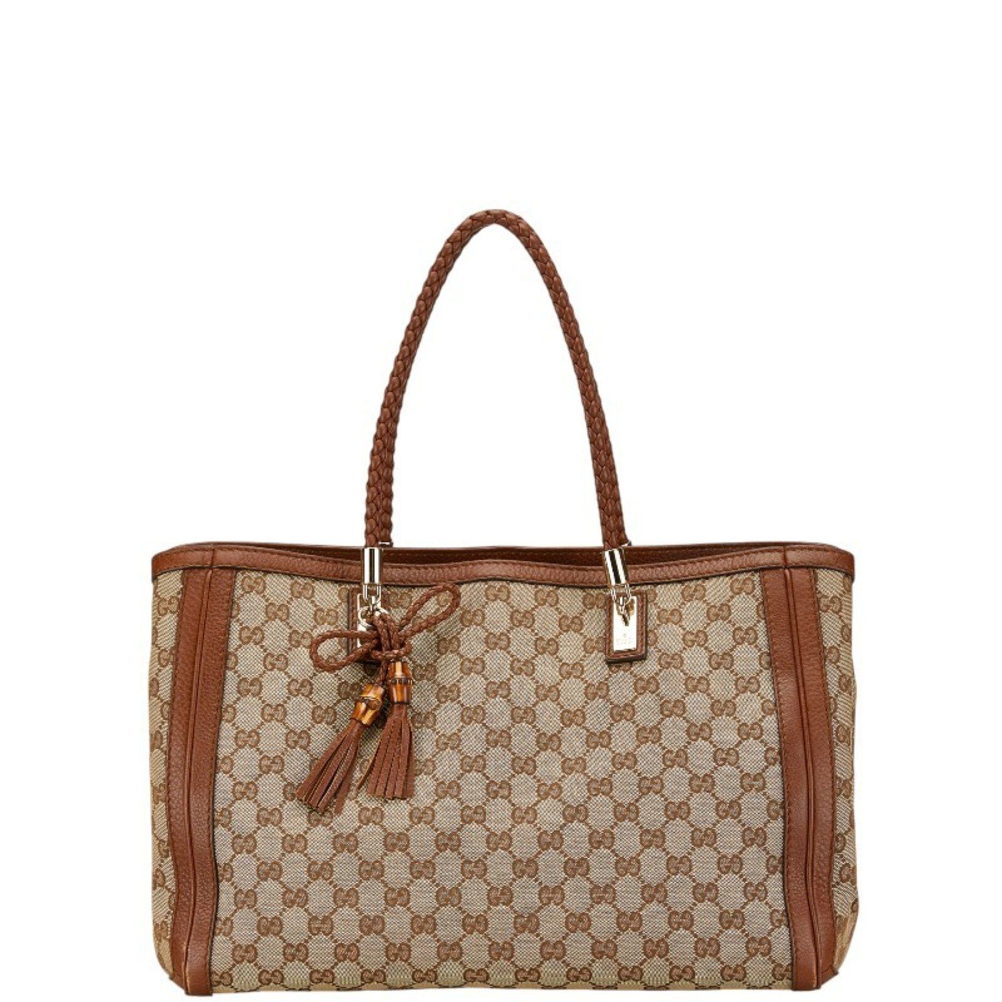 Gucci GG Canvas Bamboo Tassel Shoulder Bag Tote 269945 Beige Brown Leather Women's Gucci