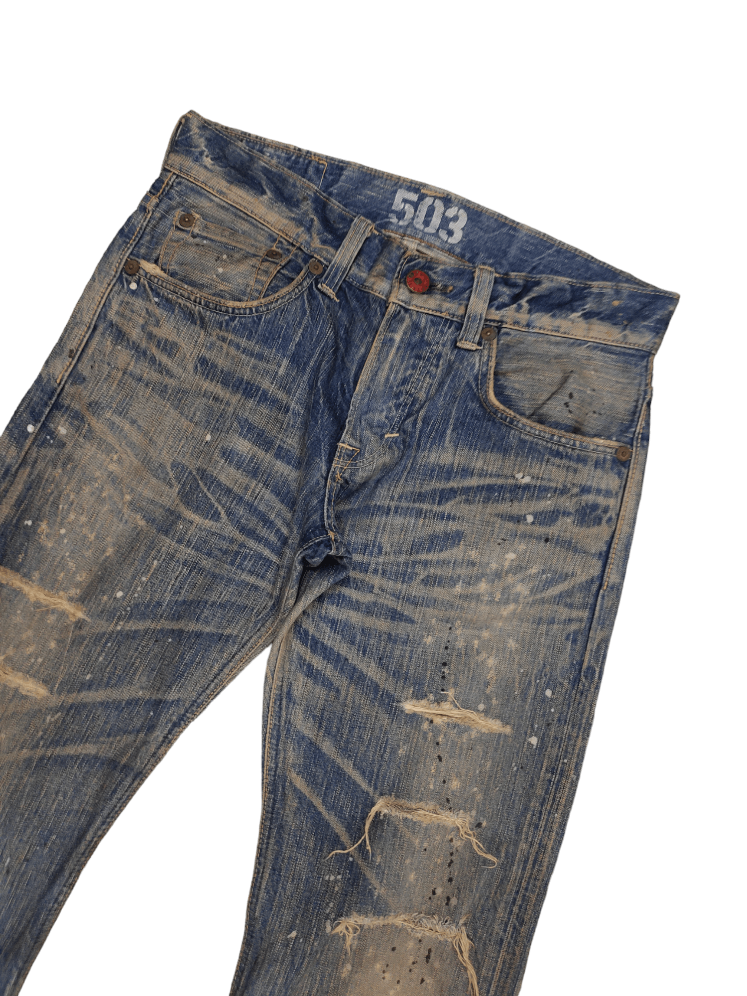 Le Grande Bleu (L.G.B.) Flare Jeans Edwin Blue Trip Clawmark Distress Faded Bootcut Size US 32 / EU 48 - 4 Thumbnail