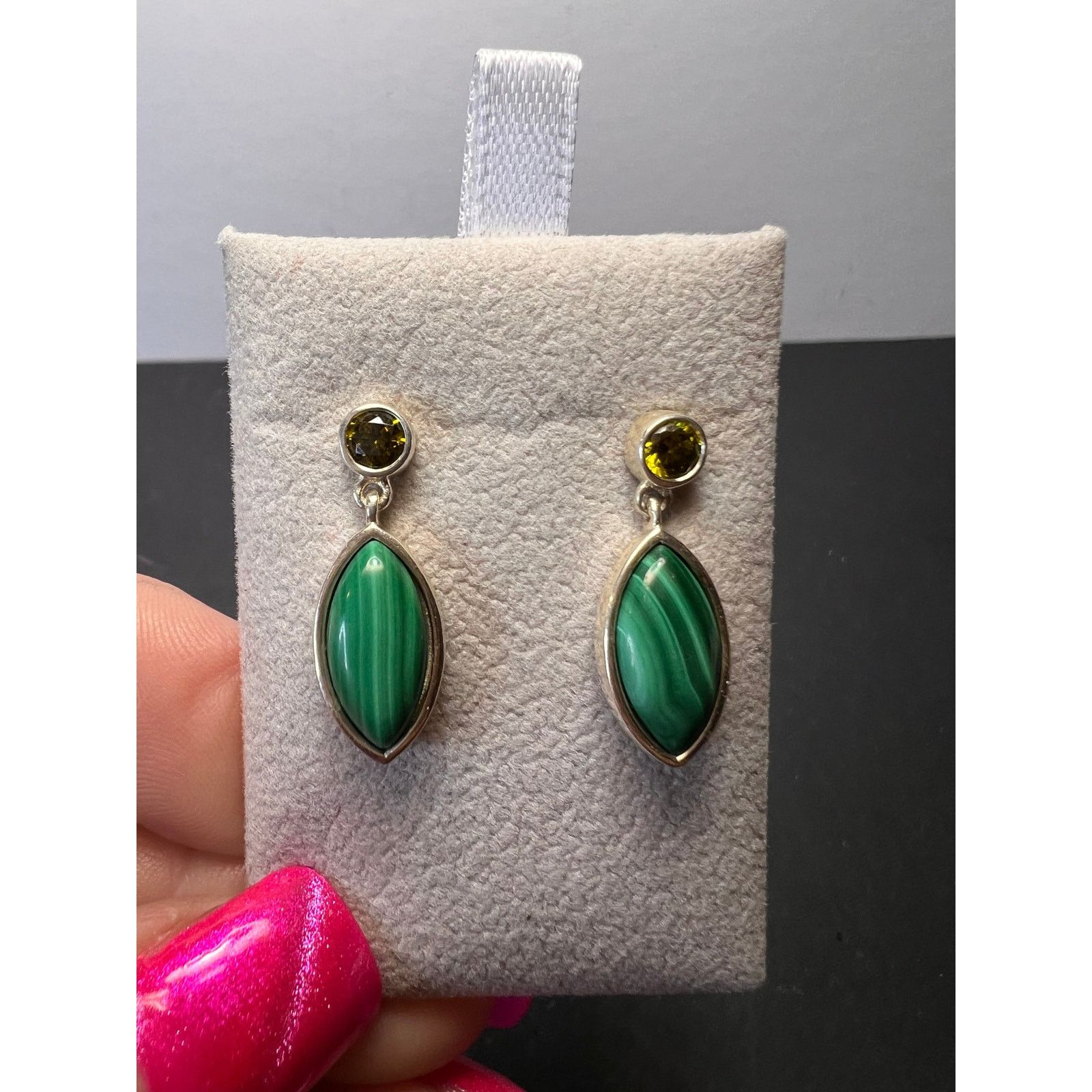 Other Malachite and olive CZ sterling silver earrings Size ONE SIZE - 7 Thumbnail