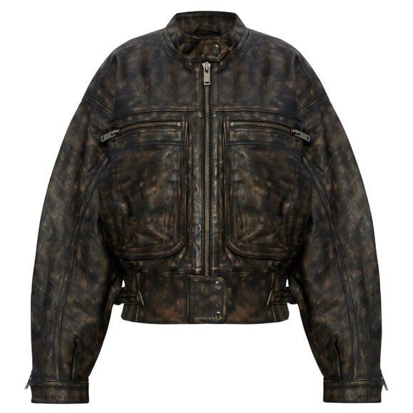Gestuz GESTUZ Lineragz Lamb Leather Jacket Black Brown $1469 N Size XS / US 0-2 / IT 36-38 - 3 Thumbnail