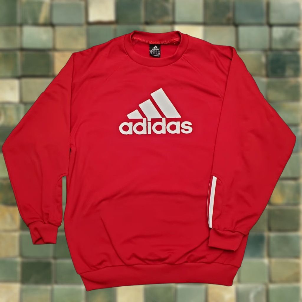 Adidas VINTAGE Adidas Sweater Mens XL Red 3 Stripe Sleeve Crewneck Sweatshirt Pullover Size US XL / EU 56 / 4 - 1 Thumbnail