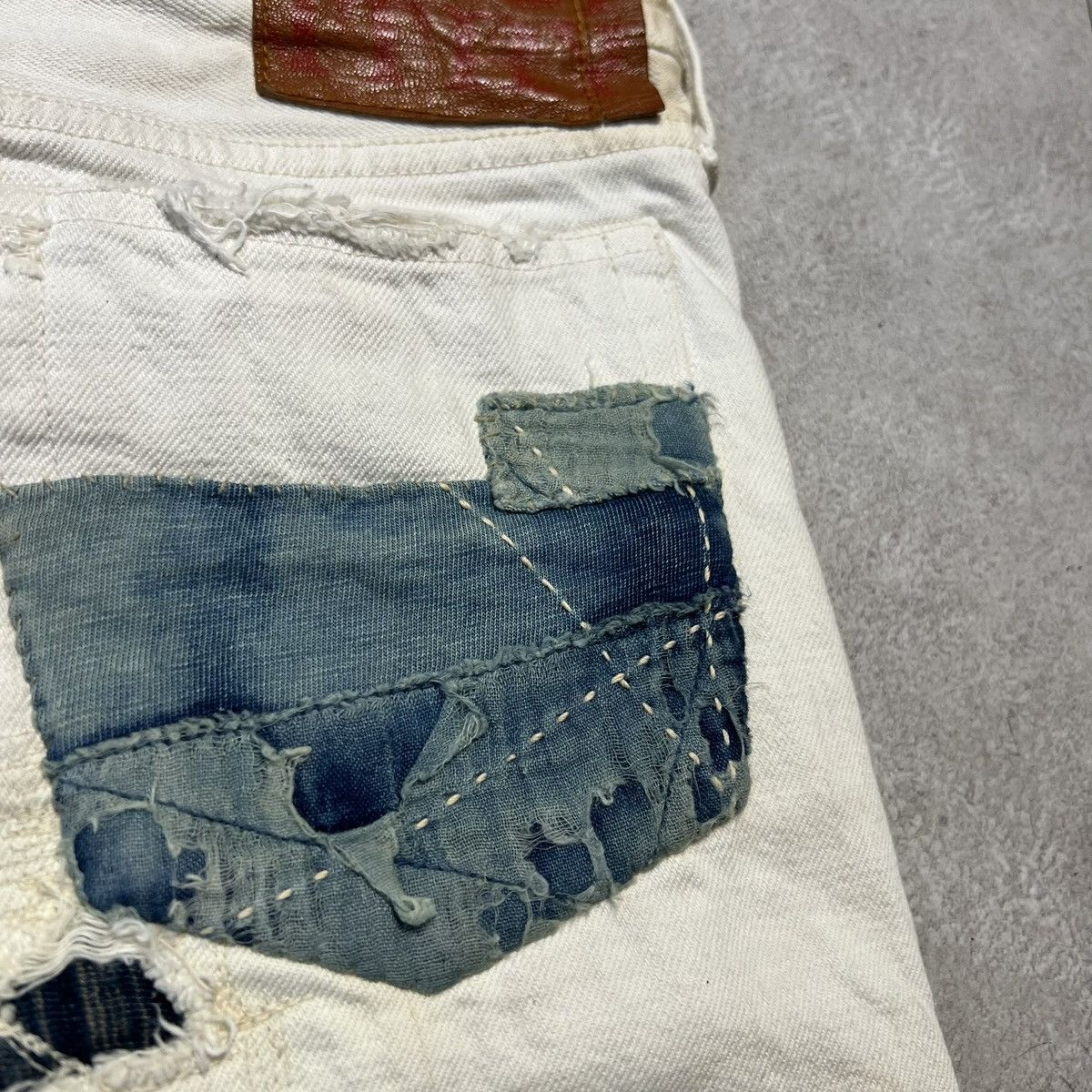 Kapital × Kapital Kountry Kapital White Distressed Boro Denim Jeans Shorts Size US 30 / EU 46 - 6 Thumbnail