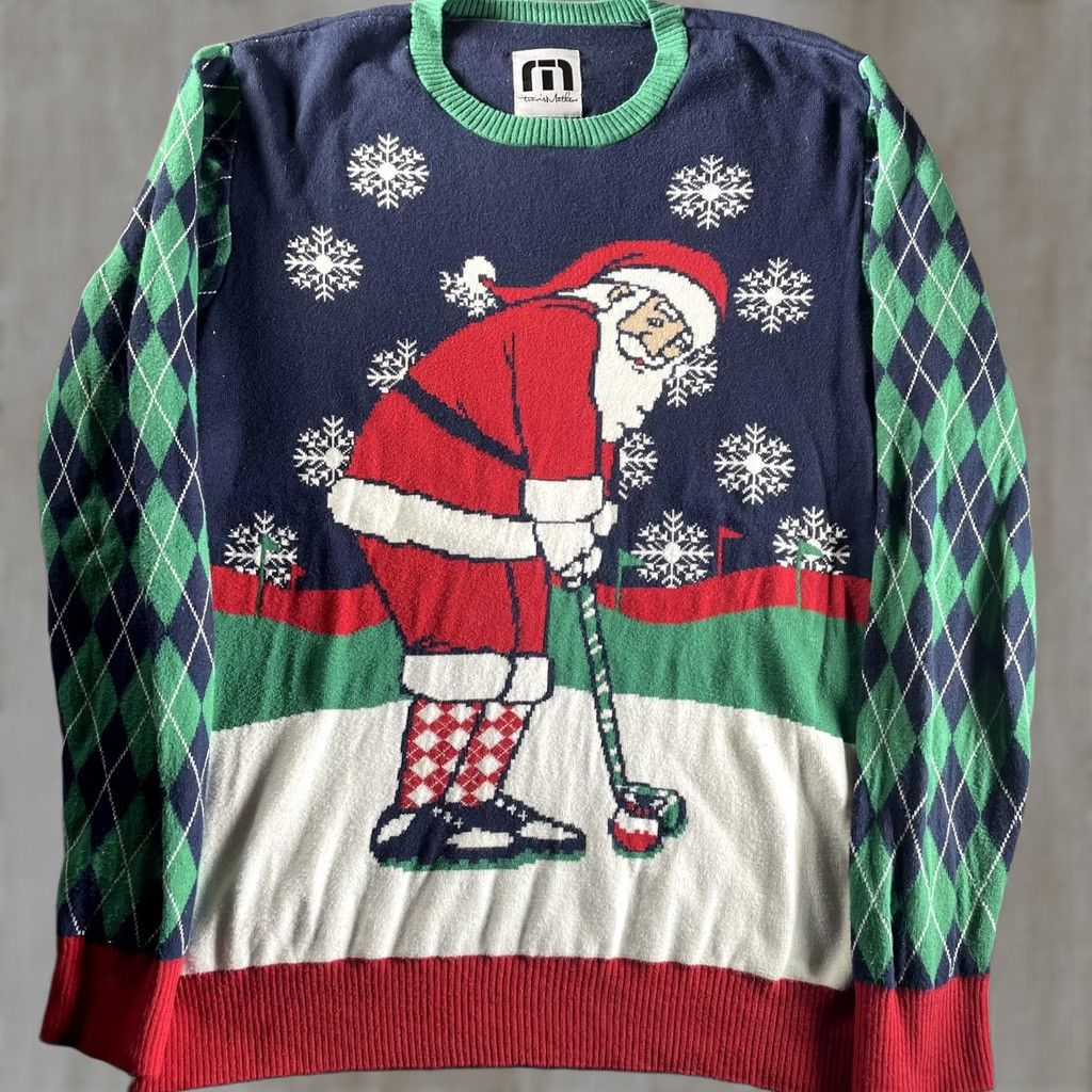 TravisMathew VINTAGE TravisMathew Sweater Mens L Navy Green Santa Golf Ugly Christmas Pullover Size US L / EU 52-54 / 3 - 1 Thumbnail