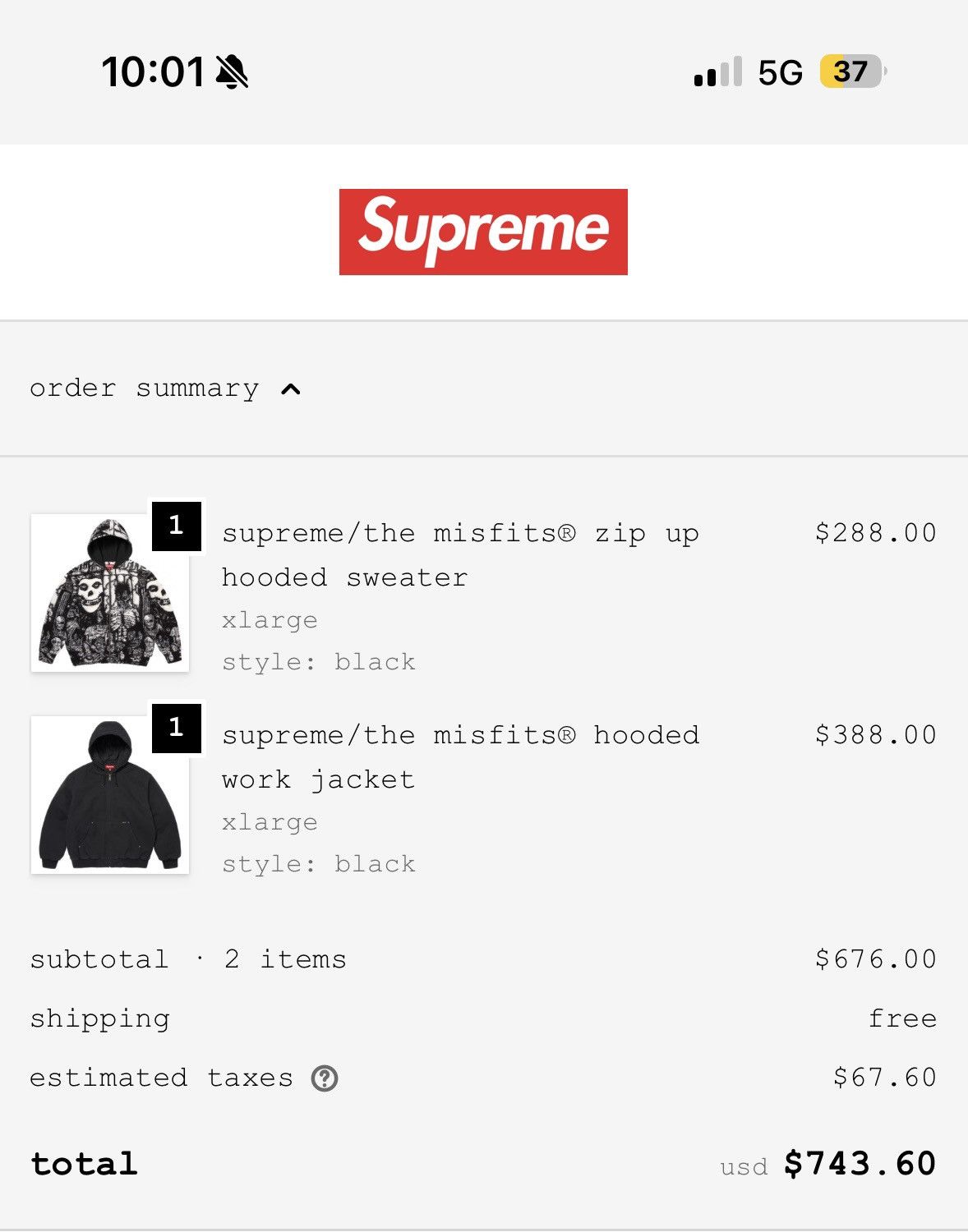 Misfits × Supreme SUPREME MISFITS BLACK/WHITE HOODIE Size US XL / EU 56 / 4 - 5 Thumbnail