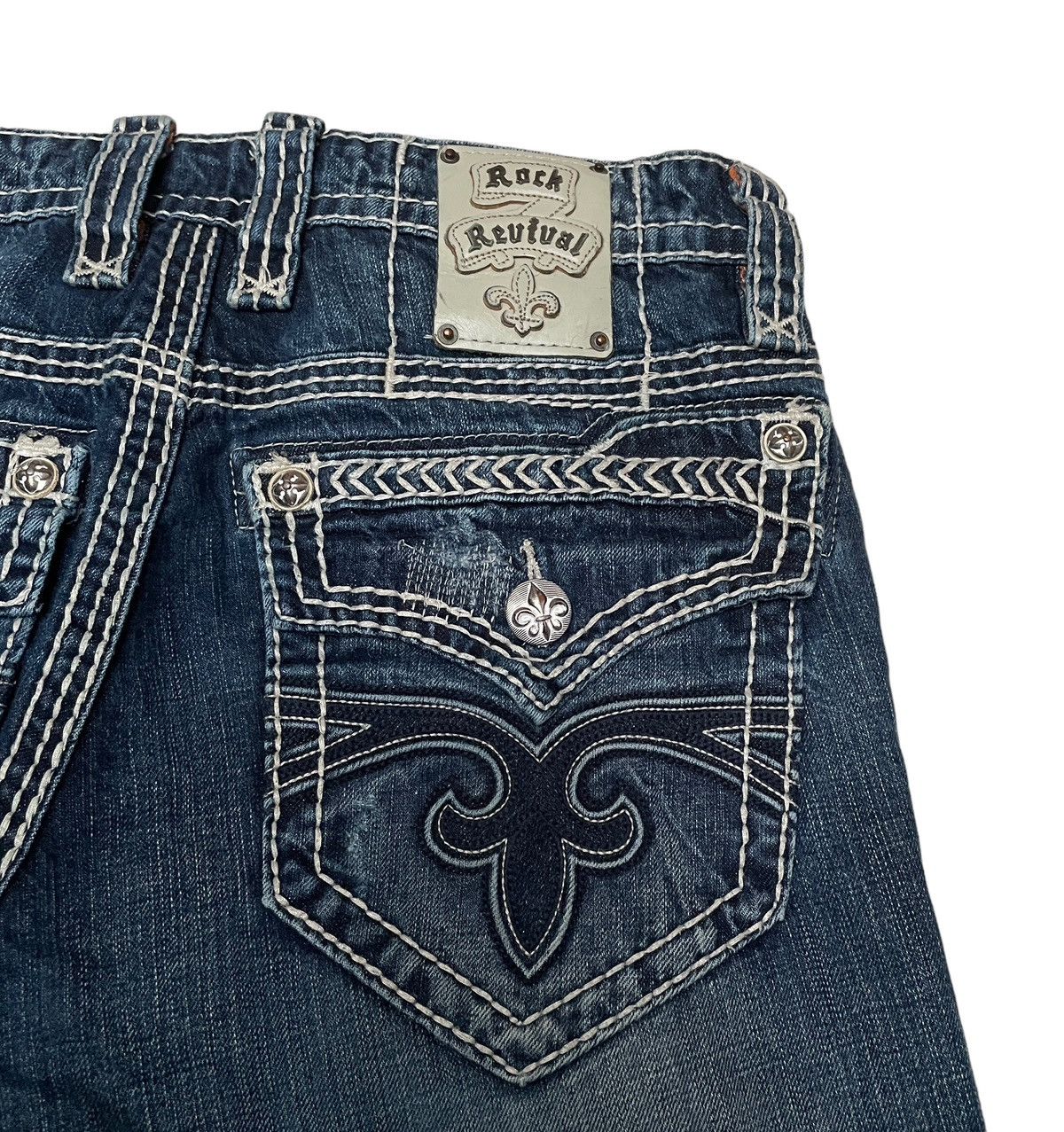 If Six Was Nine Rare Design Vintage Brand Rock Revival Ripped Jeans 2000s Size US 31 - 10 Thumbnail