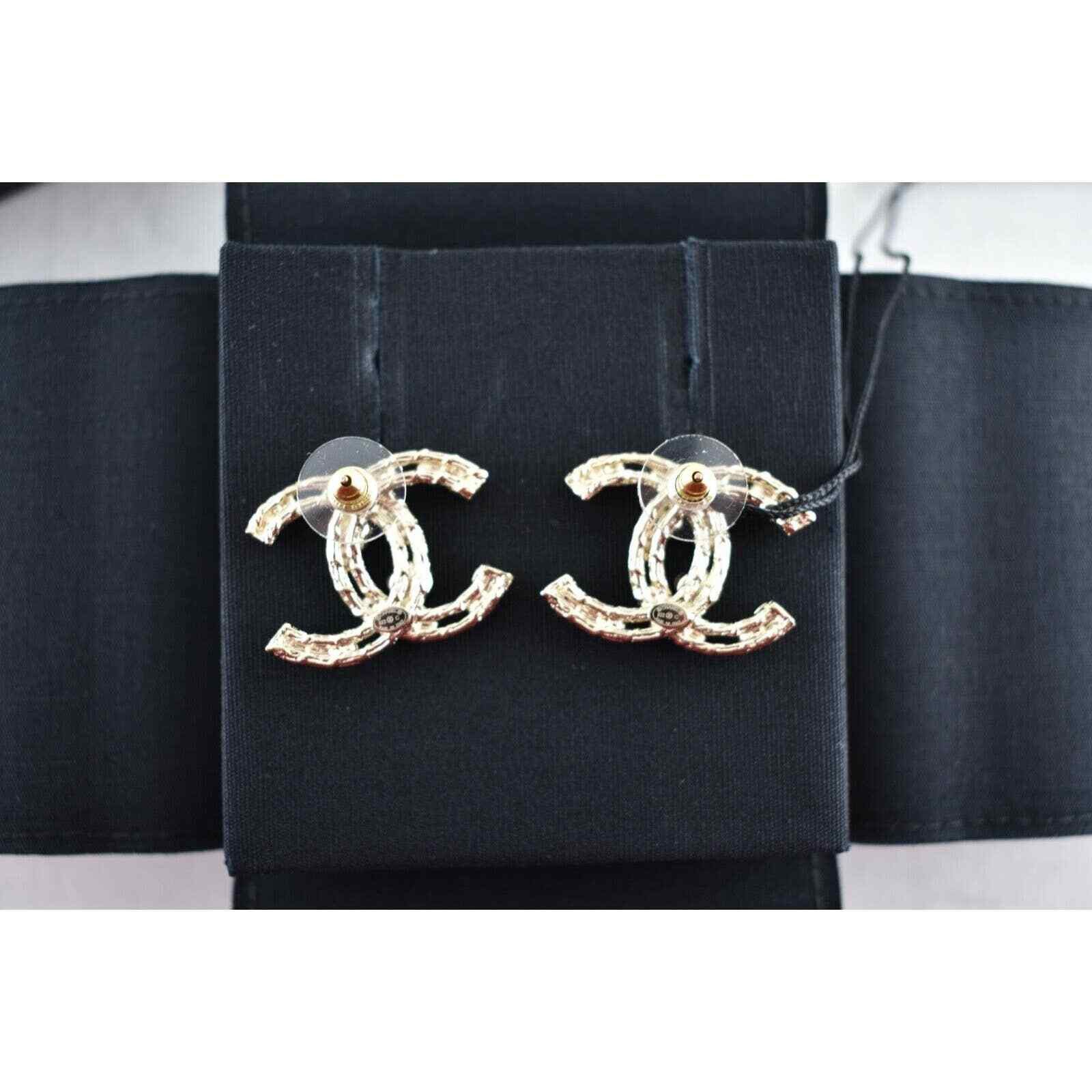 Chanel Chanel Gold Crystal Camellia Statement Drop Stud Earrings Size ONE SIZE - 8 Thumbnail
