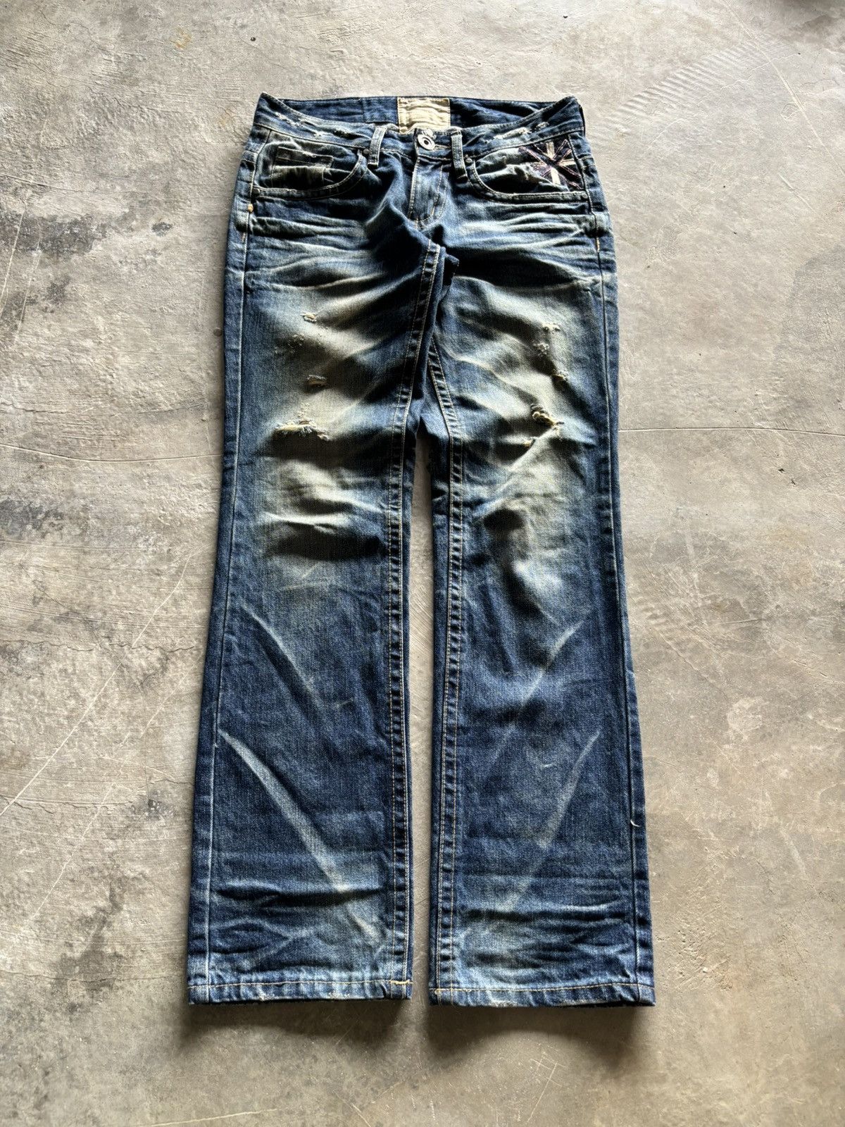 y2k rusty lolita union jack japanese jeans distressed style