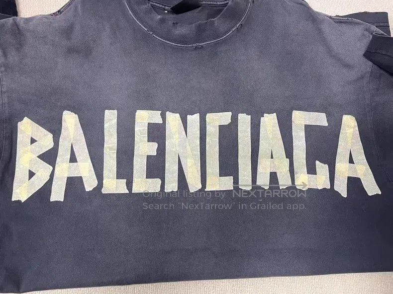 Balenciaga Balenciaga Tape Letter Logo Printed Jersey Knit Round Neck Size US L / EU 52-54 / 3 - 4 Thumbnail