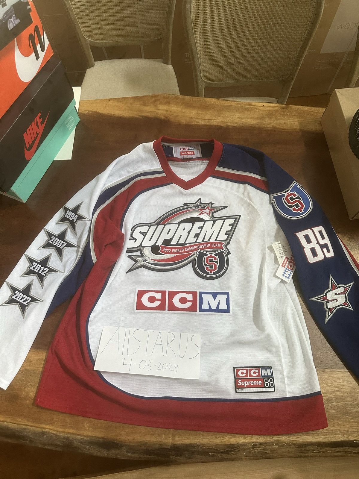 image of Supreme Ccm All Stars Hockey Jersey Size XL in White, Men's