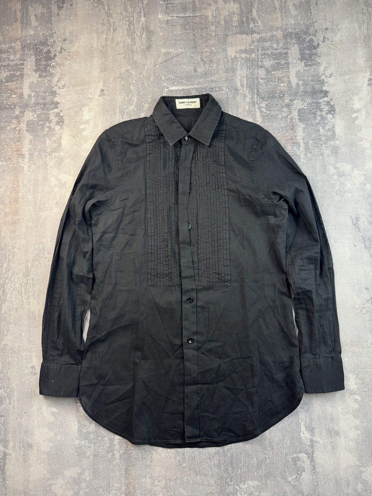 Saint Laurent Paris Saint Laurent Paris Pleated Tuxedo Shirt - Black Small Build Size US XS / EU 42 / 0 - 1 Thumbnail