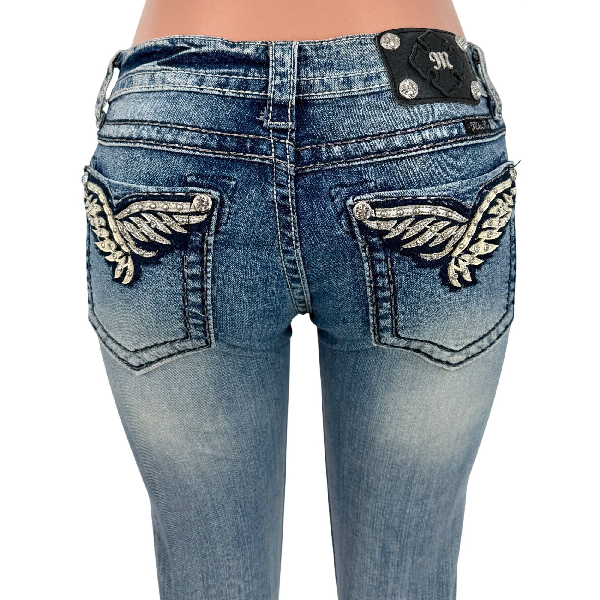 Miss Me Miss Me Rhinestone Wing Distressed Skinny Jeans | McBling Y2 Size 28" / US 6 / IT 42 - 7 Thumbnail