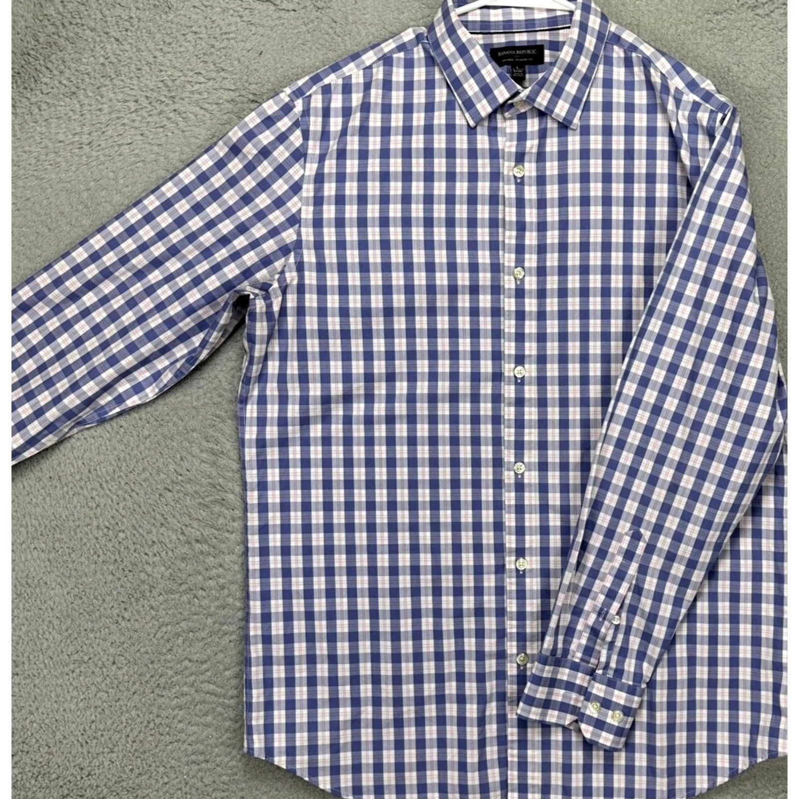 Banana Republic Banana Republic Shirt Adult Large 16-16.5 34-35 Purple Plaid Dress Button Up Men Size 42R - 4 Thumbnail