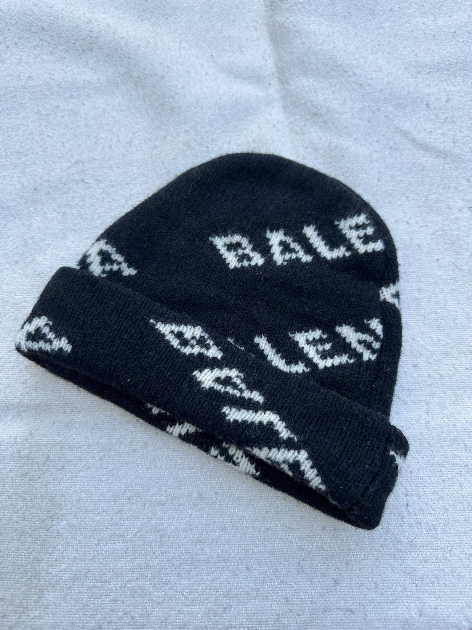 Balenciaga Balenciaga Beanie Winter Hat Allover Logo Black and Ivory Size ONE SIZE - 3 Thumbnail