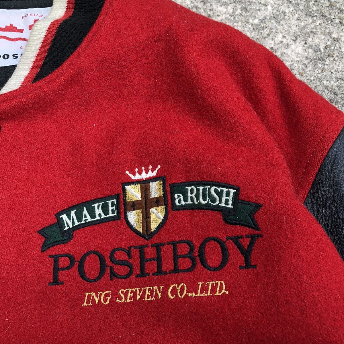 Japanese Brand 🔥Grailed🔥🇯🇵Posh Boy Sleeves Leather Wool Heavy Varsity Jacket Size US XL / EU 56 / 4 - 4 Thumbnail