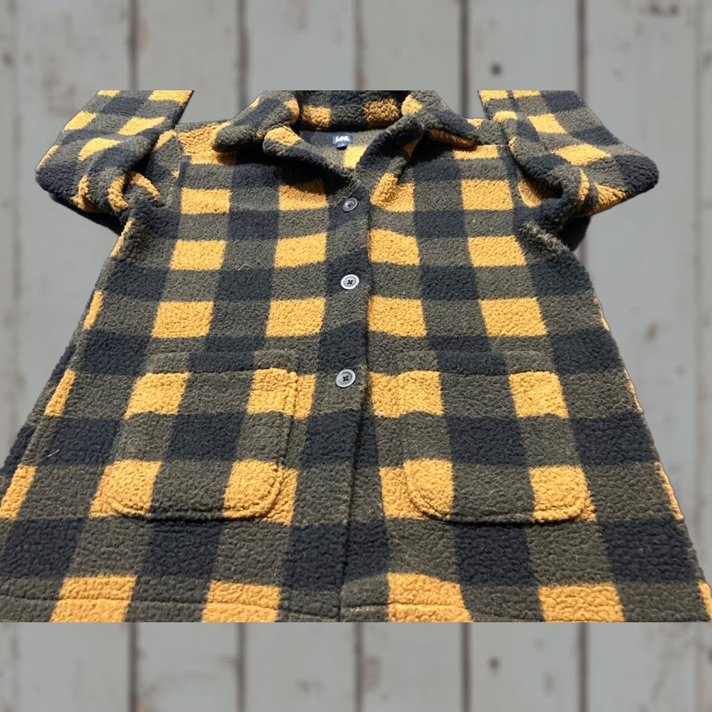 Lee Lee Women’s Plaid Long Sleeve 100% Polyester Teddy Bear Jacket Size L Gold Tan Size L / US 10 / IT 46 - 1 Thumbnail