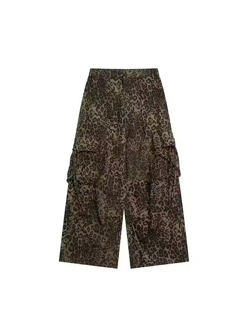 Jean Leopard print paratrooper pleated cargo wide-leg pants Size US 32 / EU 48 - 4 Thumbnail