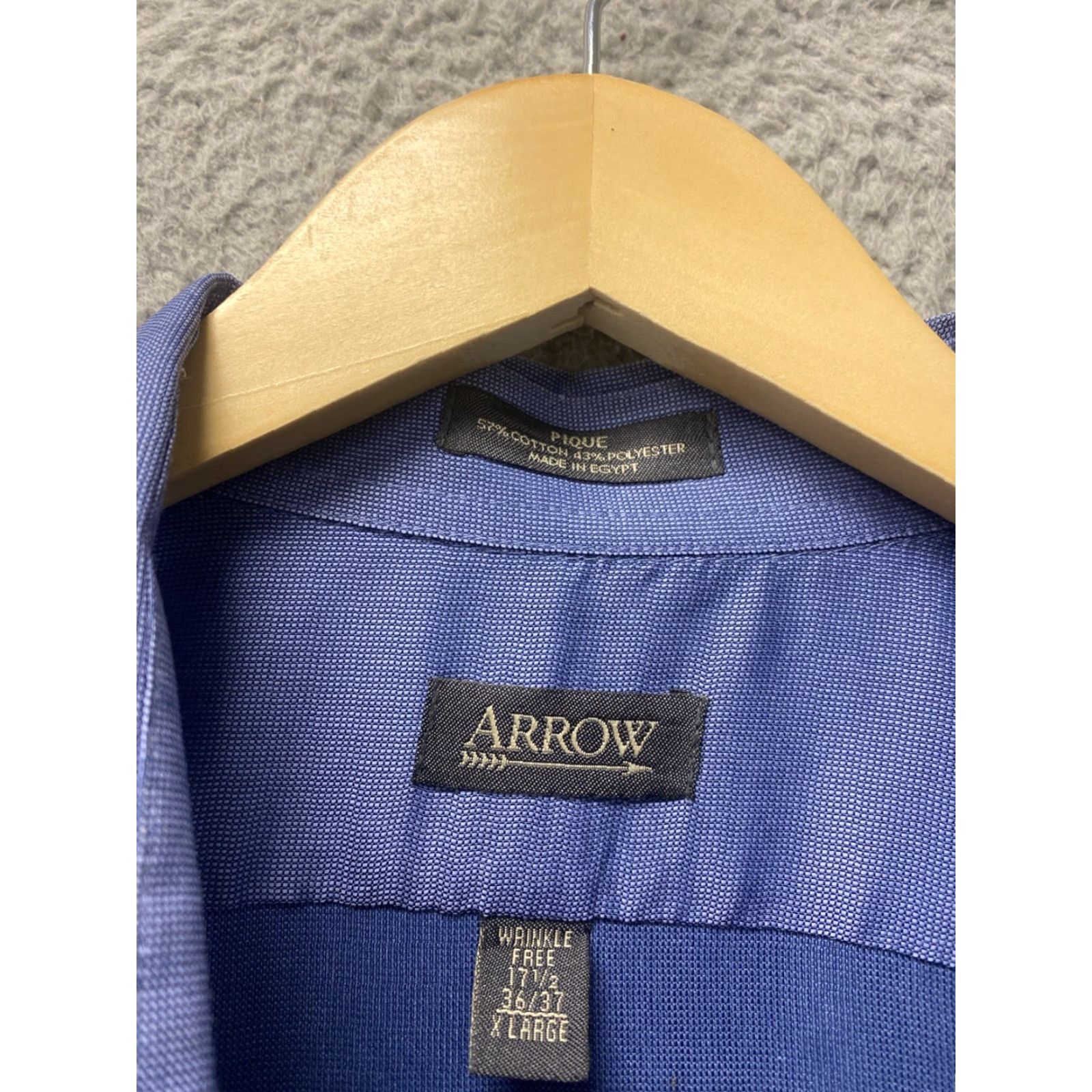 Arrow ARROW Men's XL Blue Cotton Blend Button-Up Shirt Long Sleeve Solid Size US XL / EU 56 / 4 - 4 Thumbnail