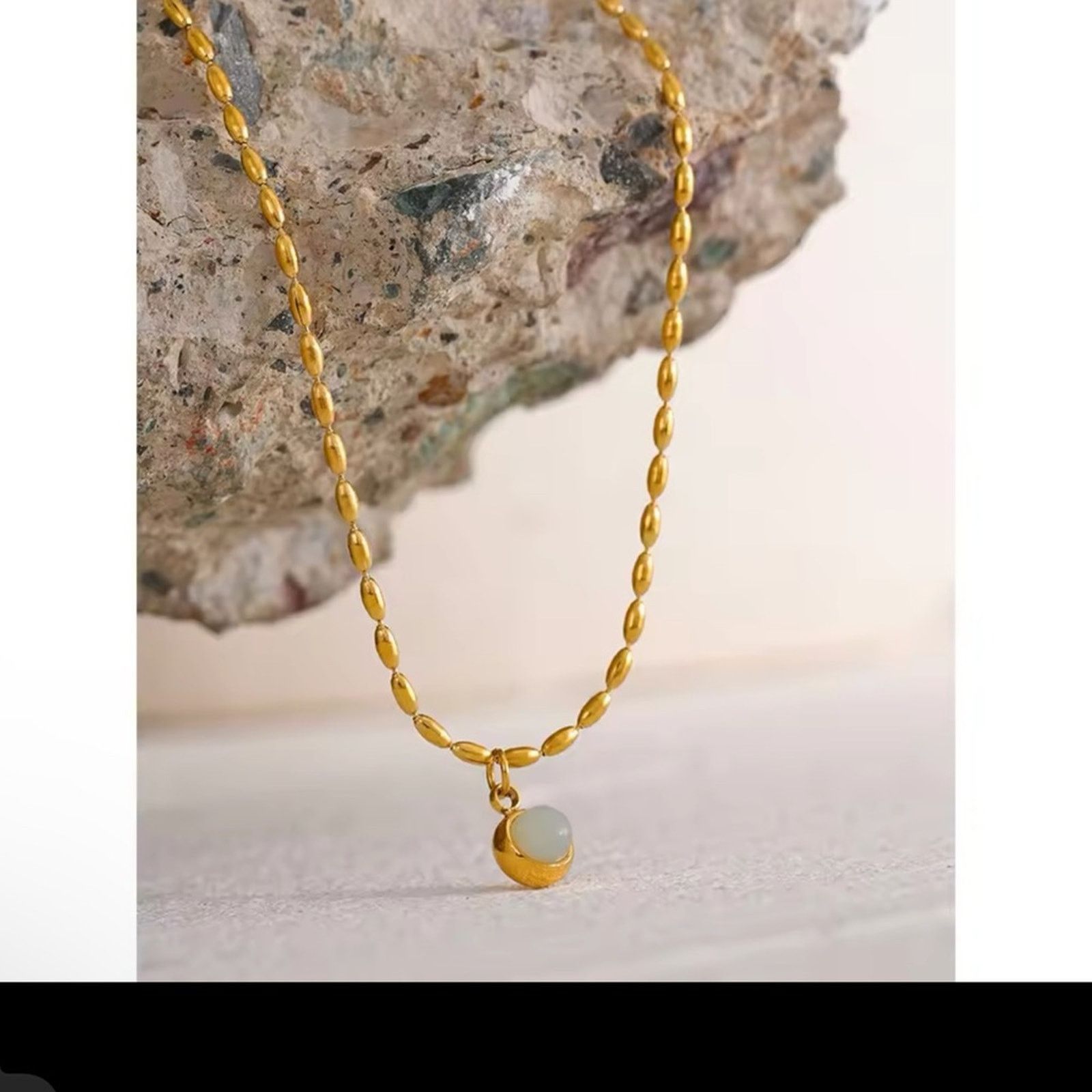 Other Small Aventurine Natural Stone Pendant Stainless Steel 18k Size ONE SIZE - 1 Thumbnail