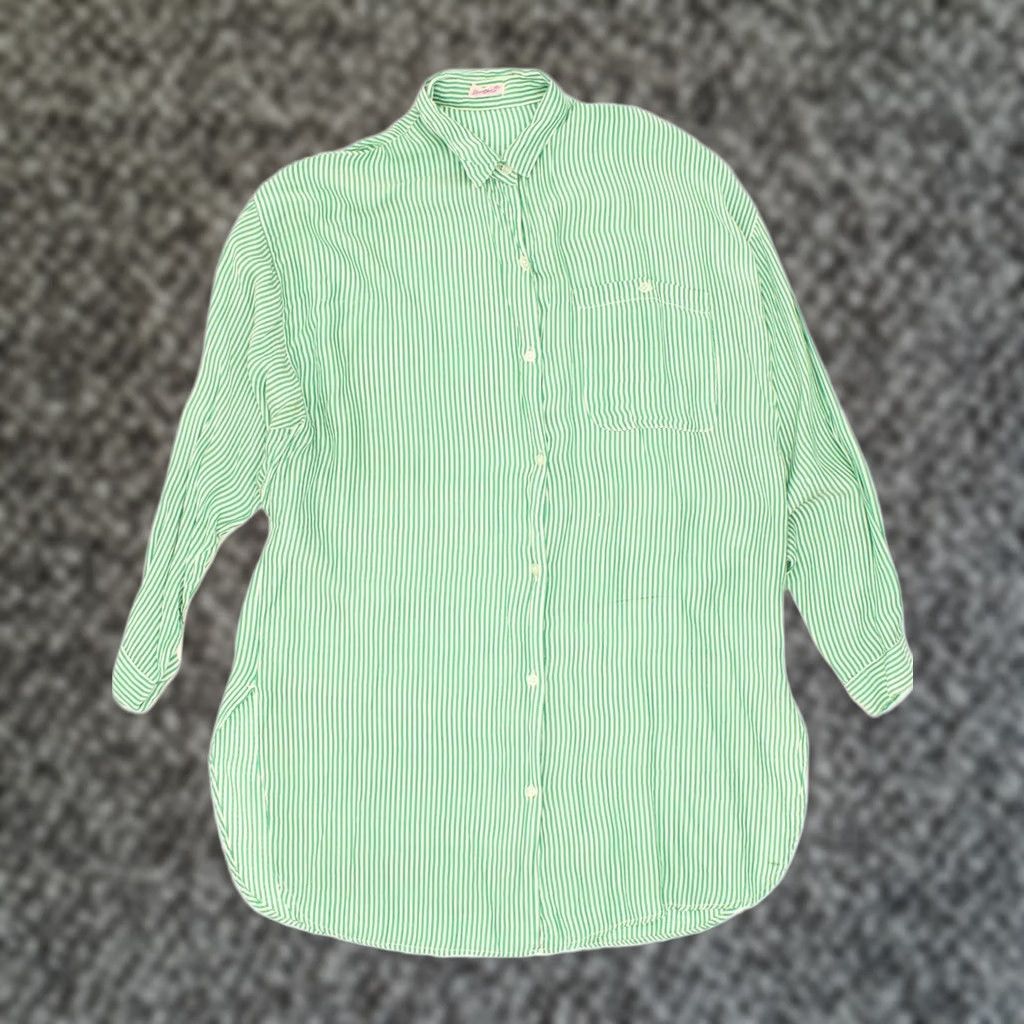 Vintage VINTAGE Womens Shirt UK 18 XL Green Striped Rayon Size XL / US 12-14 / IT 48-50 - 1 Thumbnail