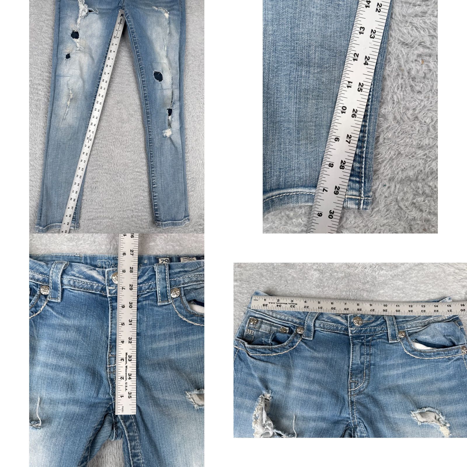 Miss Me Miss Me Jeans Women Blue Denim Ankle Skinny Distressed Low Rise 30x30 29 Slim Fit 5-Pocket Cotton Rock Southwestern Mens? Size 29" - 8 Thumbnail